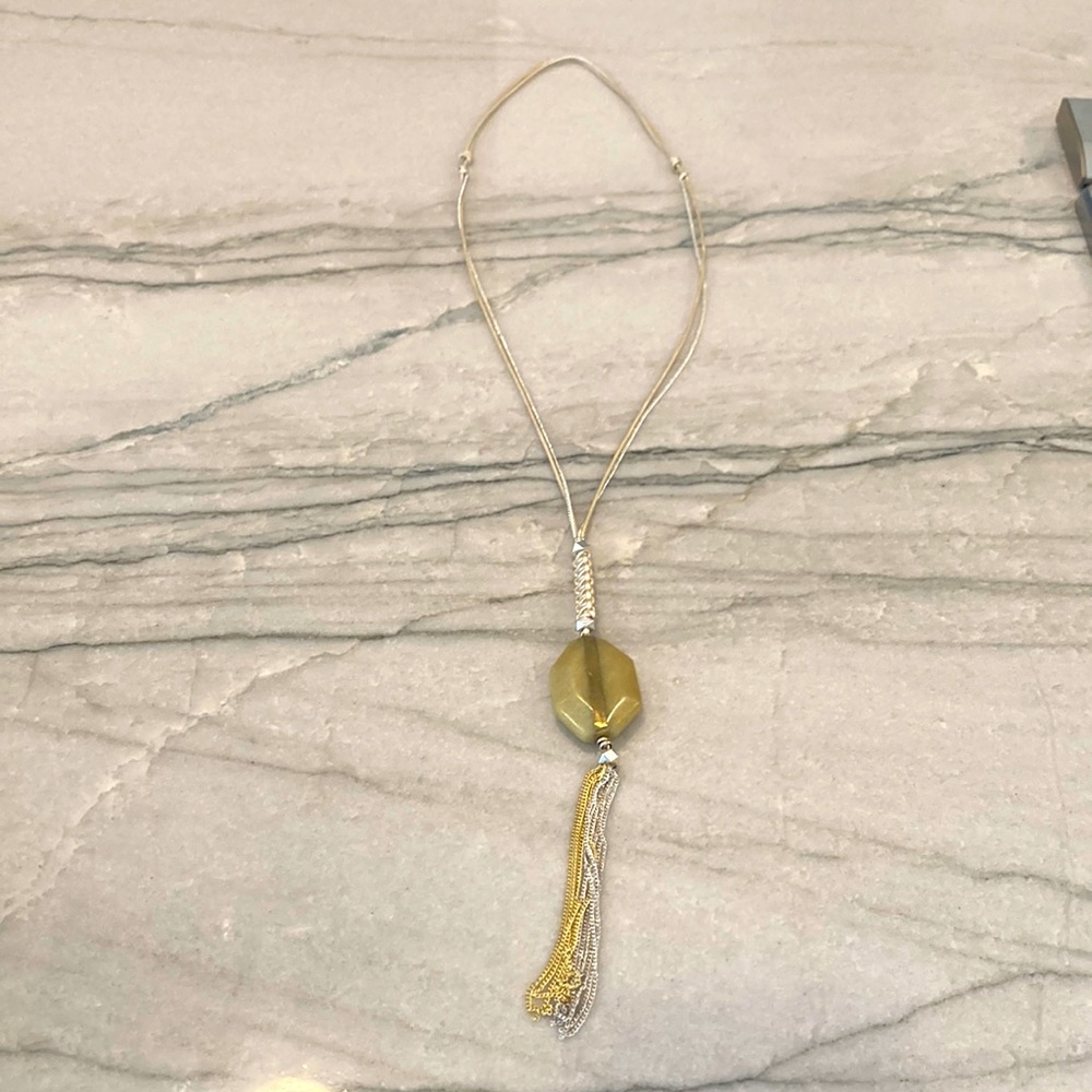 Leather, chain necklace with stone pendant